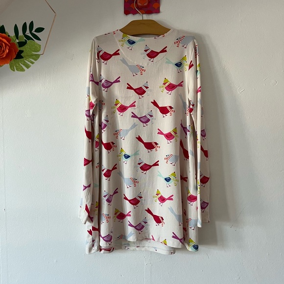 EUC Land’s End twirl dress with birds sz 10 ivory pink green fall winter cotton - Picture 5 of 10